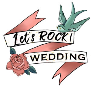 Logo Let's rock wedding . Wedding planner décoratrice mariage designer Nord Pas de calais Hauts-de-France Douai Arras Lille Lens Valencienne Boulogne Dunkerque mariage rock geek alternatif atypique disney elopement